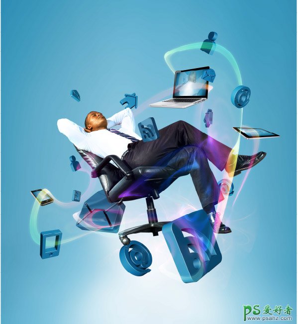 科技藍風格互聯網電子辦公產品廣告,網絡輕松辦公海報圖片。